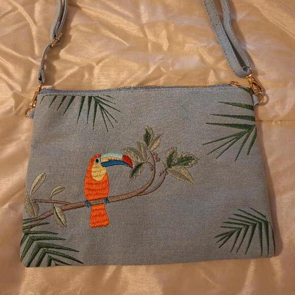 3AM Forever Denim Parrot Crossbody Purse - Picture 1 of 3